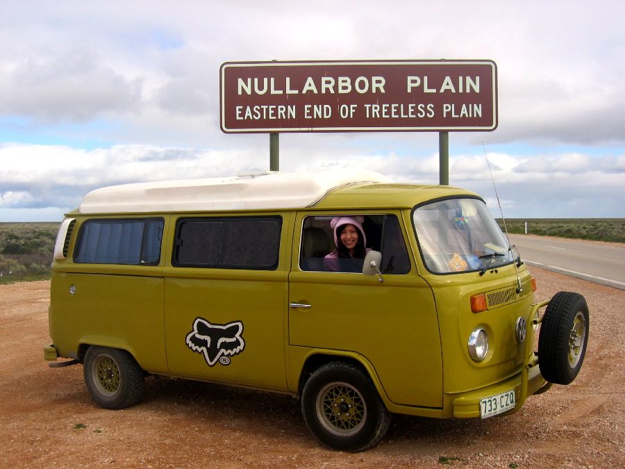 Manda and Ethel by Nullarbor roadsign