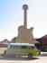 Ethel in front of the The Big Golden Guitar, Tamworth, New South Wales