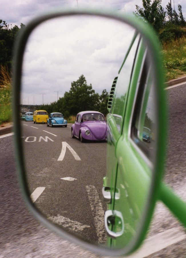 View from the rear view mirror of Andy's panel van
