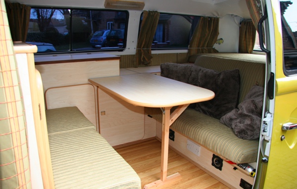 Van interior, with table