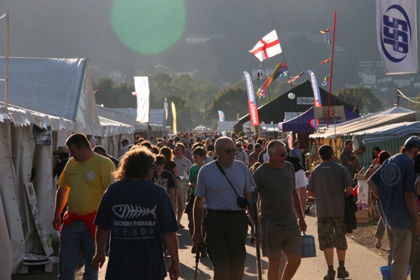 People milling around the trade stores