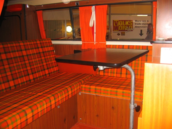 A very orange Westfalia interior