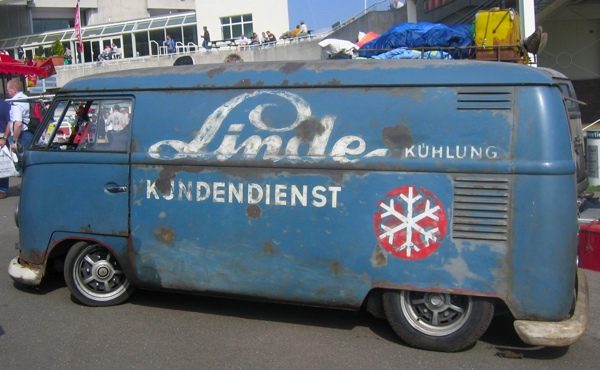 Ratty-looking split with (original?) German ad on side