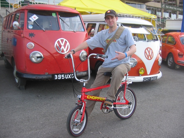 Ian with his new toy - a Mark 3 Chopper, won off a &pound;2 ticket
