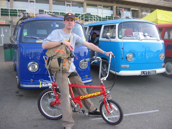 Ian with his new toy - a Mark 3 Chopper, won off a &pound;2 ticket