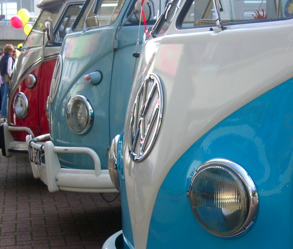 Line-up of split screen camper vans